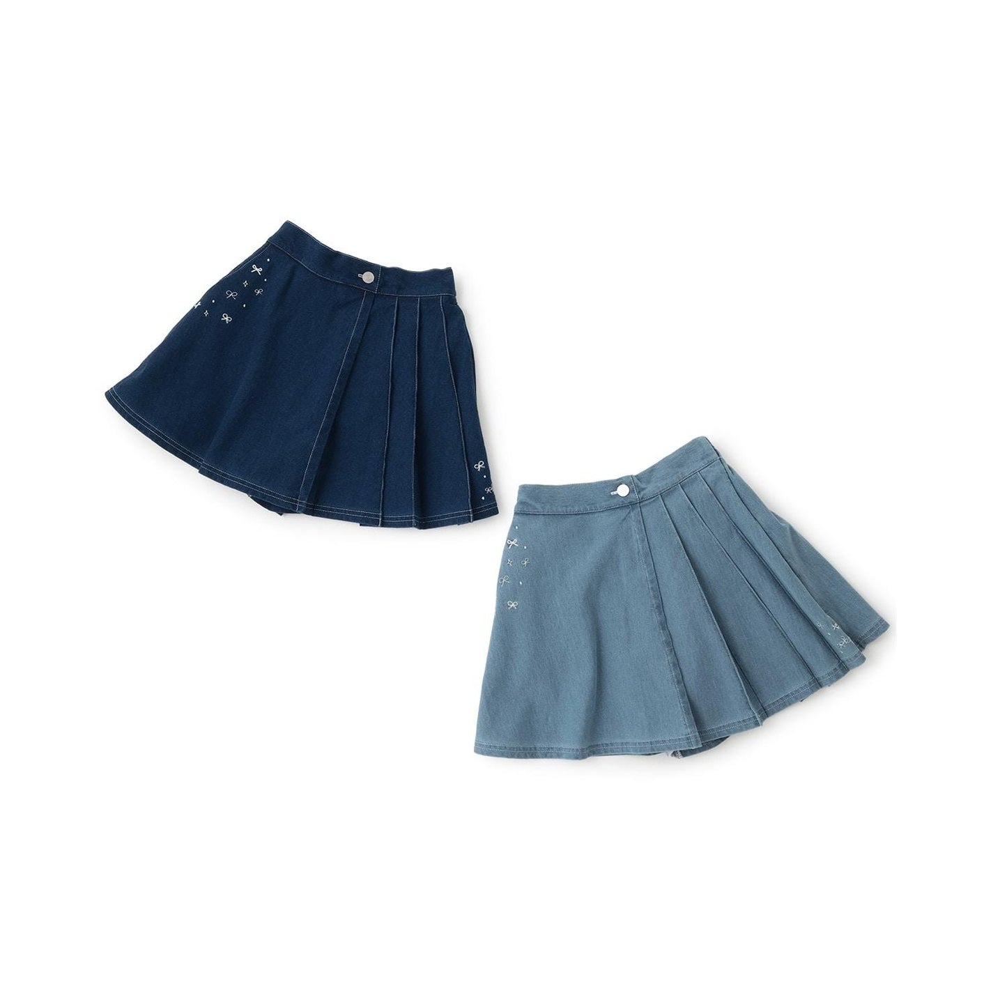 針織牛仔百褶裹裙式闊腿褲