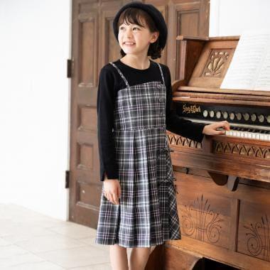 層疊風格格紋連衣裙