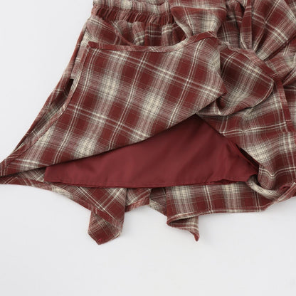 【LTXC】腰帶風格格紋裙褲