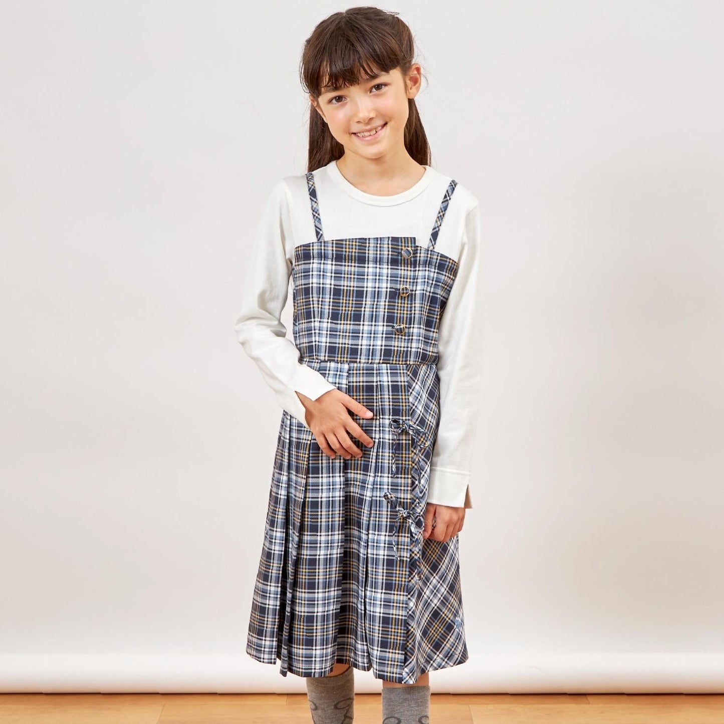 層疊風格格紋連衣裙