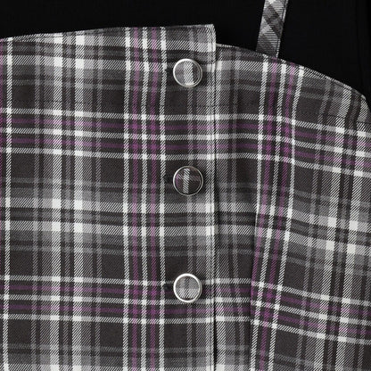 層疊風格格紋連衣裙