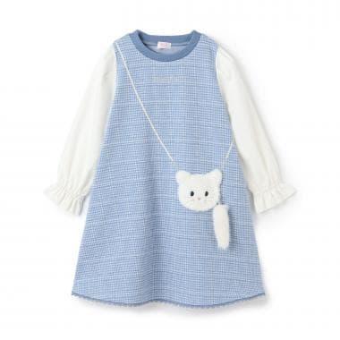 貓咪斜挎包提花格紋連衣裙