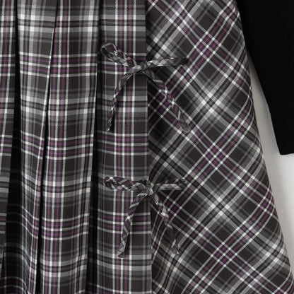 層疊風格格紋連衣裙