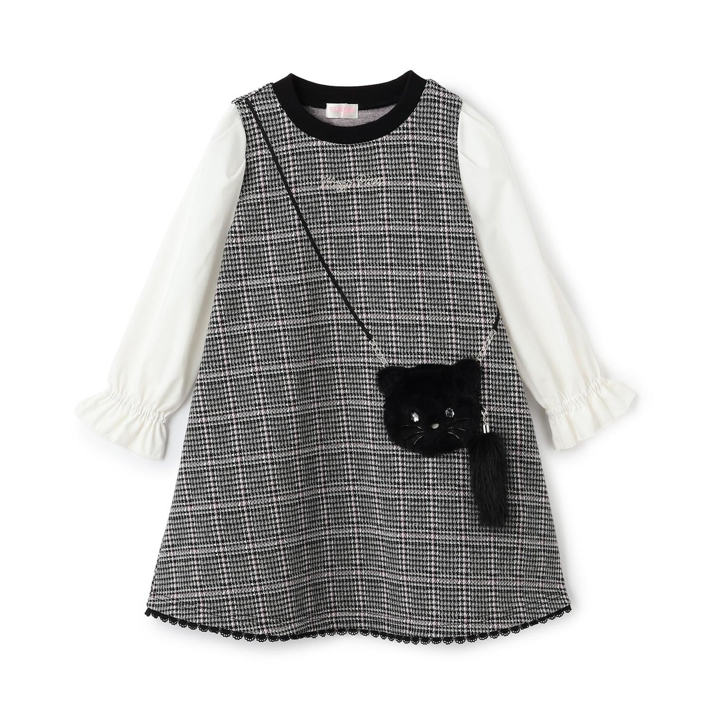 貓咪斜挎包提花格紋連衣裙