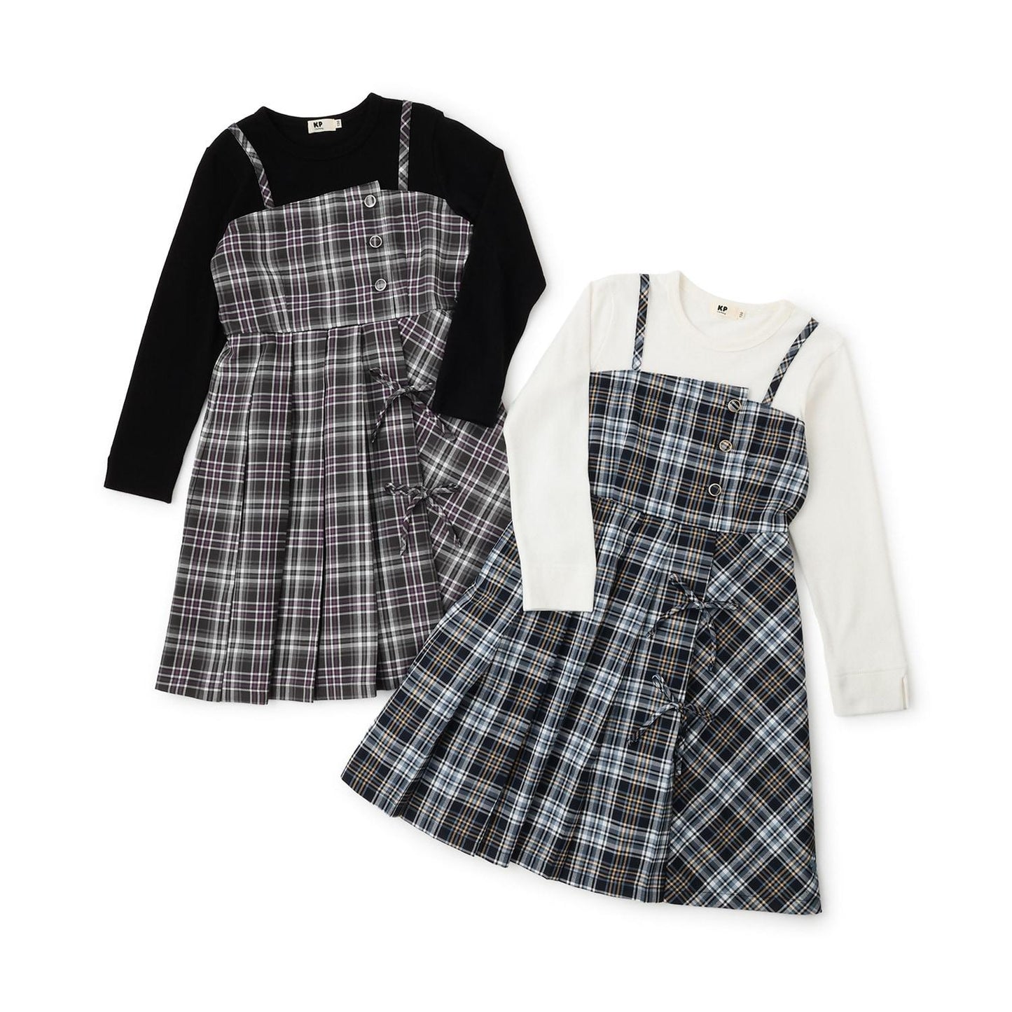 層疊風格格紋連衣裙