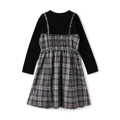 層疊風格格紋連衣裙