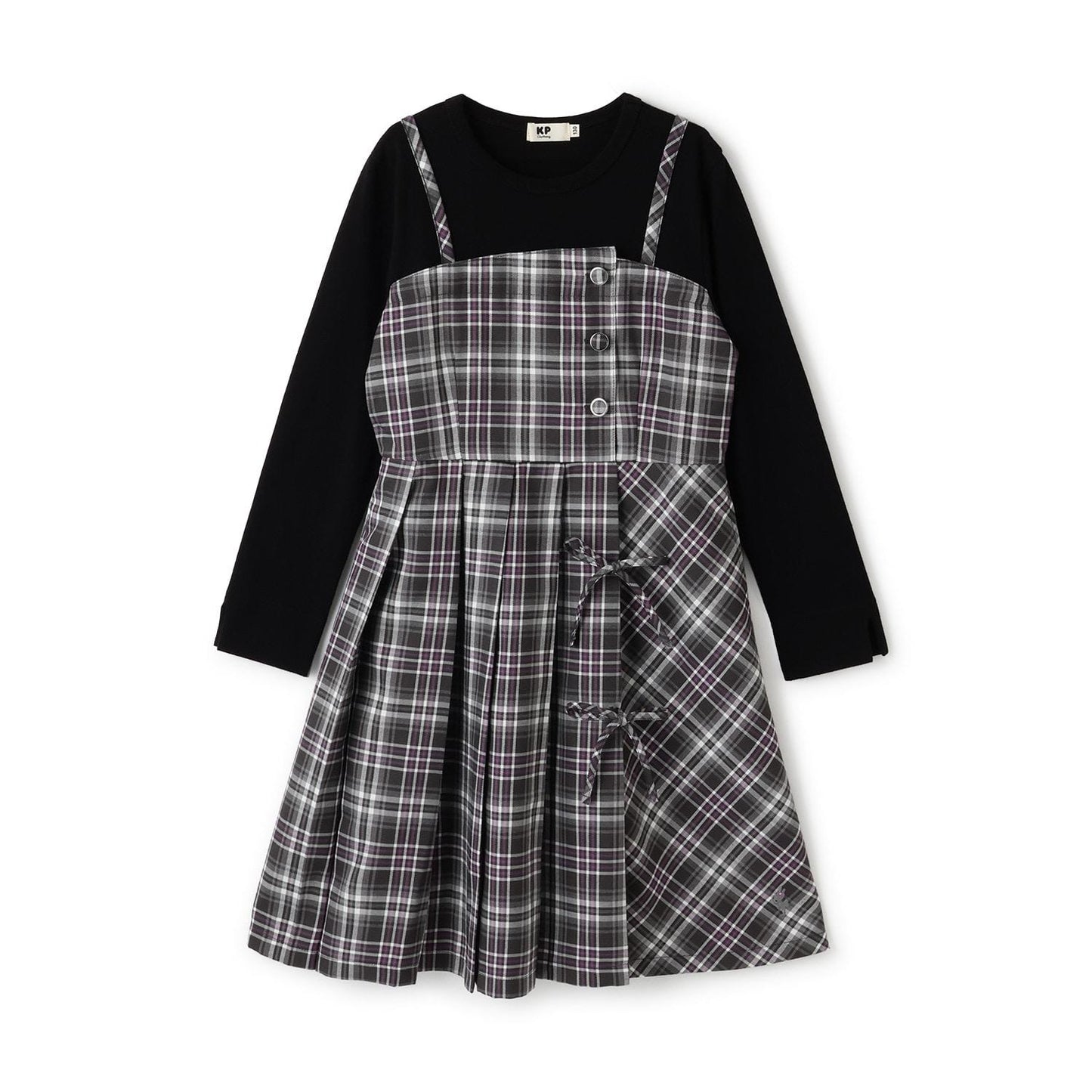 層疊風格格紋連衣裙