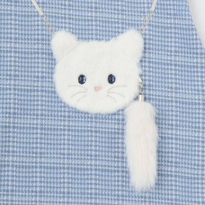 貓咪斜挎包提花格紋連衣裙