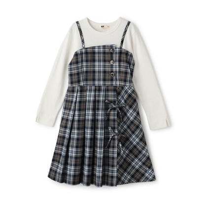 層疊風格格紋連衣裙