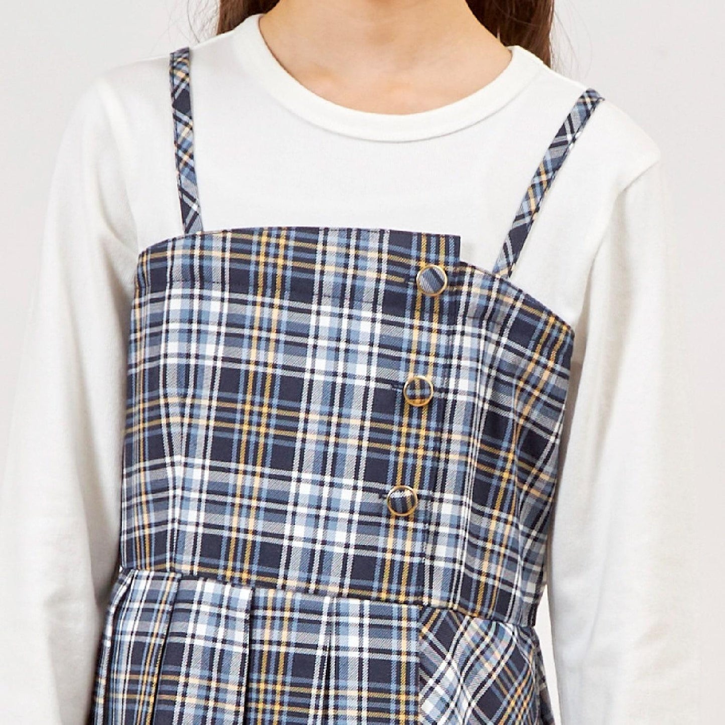 層疊風格格紋連衣裙