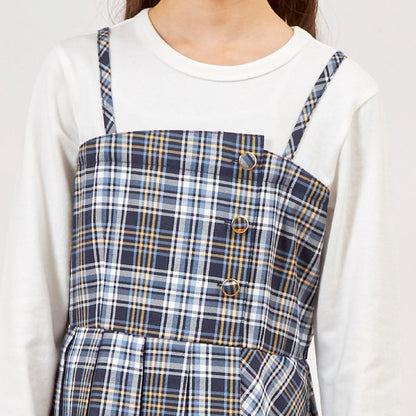 層疊風格格紋連衣裙