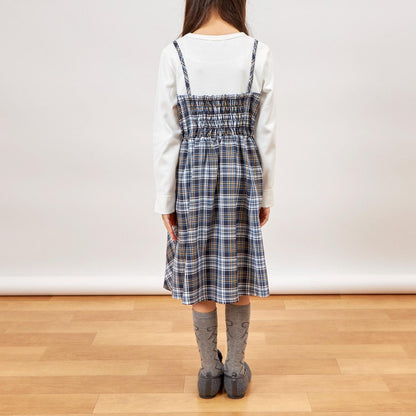 層疊風格格紋連衣裙