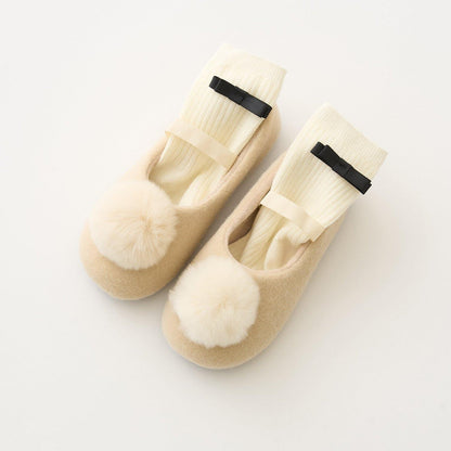 帶毛球裝飾芭蕾鞋