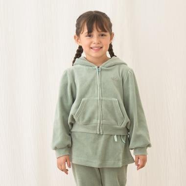 【柔軟天鵝絨】【可成套搭配】褶皺袖拉鍊連帽衫