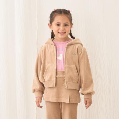 【柔軟天鵝絨】【可成套搭配】褶皺袖拉鍊連帽衫