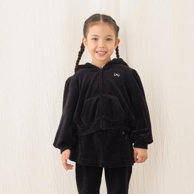 【柔軟天鵝絨】【可成套搭配】褶皺袖拉鍊連帽衫