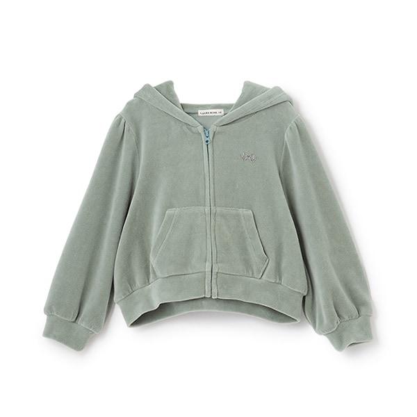 【柔軟天鵝絨】【可成套搭配】褶皺袖拉鍊連帽衫