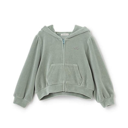 【柔軟天鵝絨】【可成套搭配】褶皺袖拉鍊連帽衫