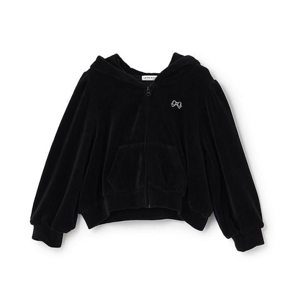 【柔軟天鵝絨】【可成套搭配】褶皺袖拉鍊連帽衫