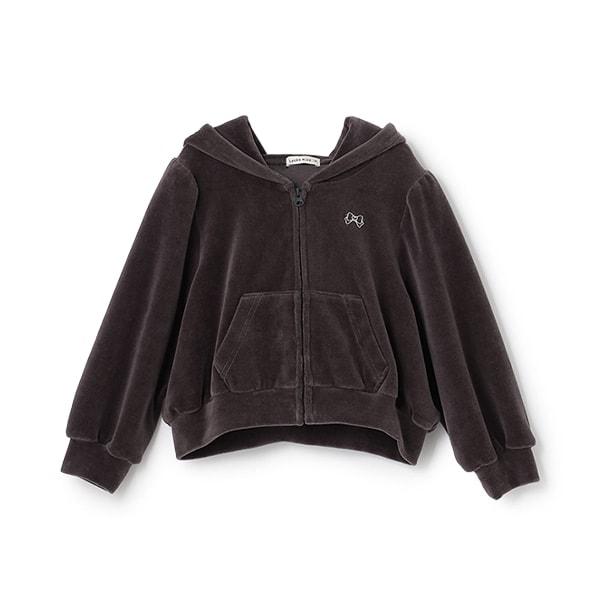 【柔軟天鵝絨】【可成套搭配】褶皺袖拉鍊連帽衫