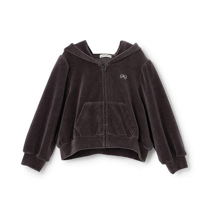 【柔軟天鵝絨】【可成套搭配】褶皺袖拉鍊連帽衫