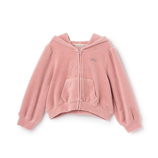 【柔軟天鵝絨】【可成套搭配】褶皺袖拉鍊連帽衫