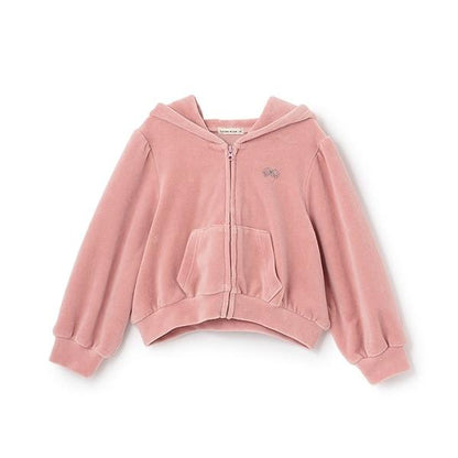 【柔軟天鵝絨】【可成套搭配】褶皺袖拉鍊連帽衫