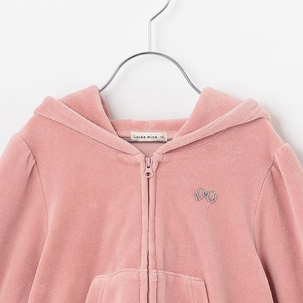 【柔軟天鵝絨】【可成套搭配】褶皺袖拉鍊連帽衫