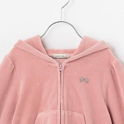 【柔軟天鵝絨】【可成套搭配】褶皺袖拉鍊連帽衫