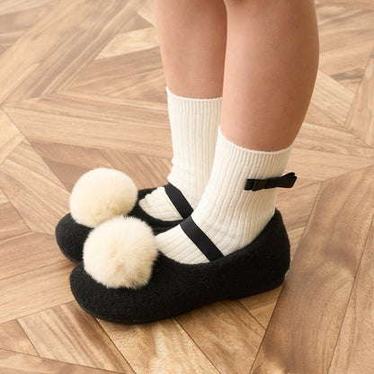 帶毛球裝飾芭蕾鞋