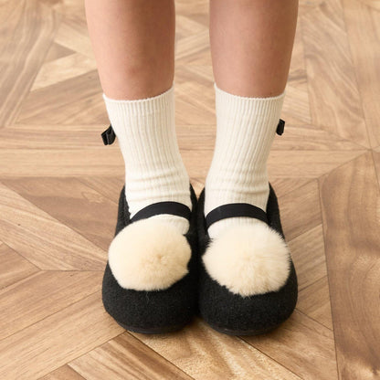 帶毛球裝飾芭蕾鞋