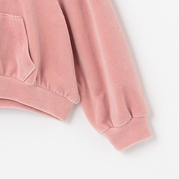 【柔軟天鵝絨】【可成套搭配】褶皺袖拉鍊連帽衫