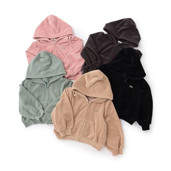 【柔軟天鵝絨】【可成套搭配】褶皺袖拉鍊連帽衫