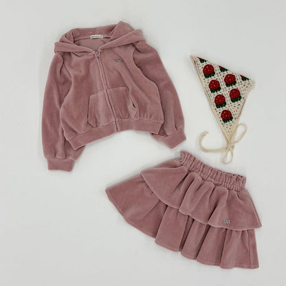 【柔軟天鵝絨】【可成套搭配】褶皺袖拉鍊連帽衫