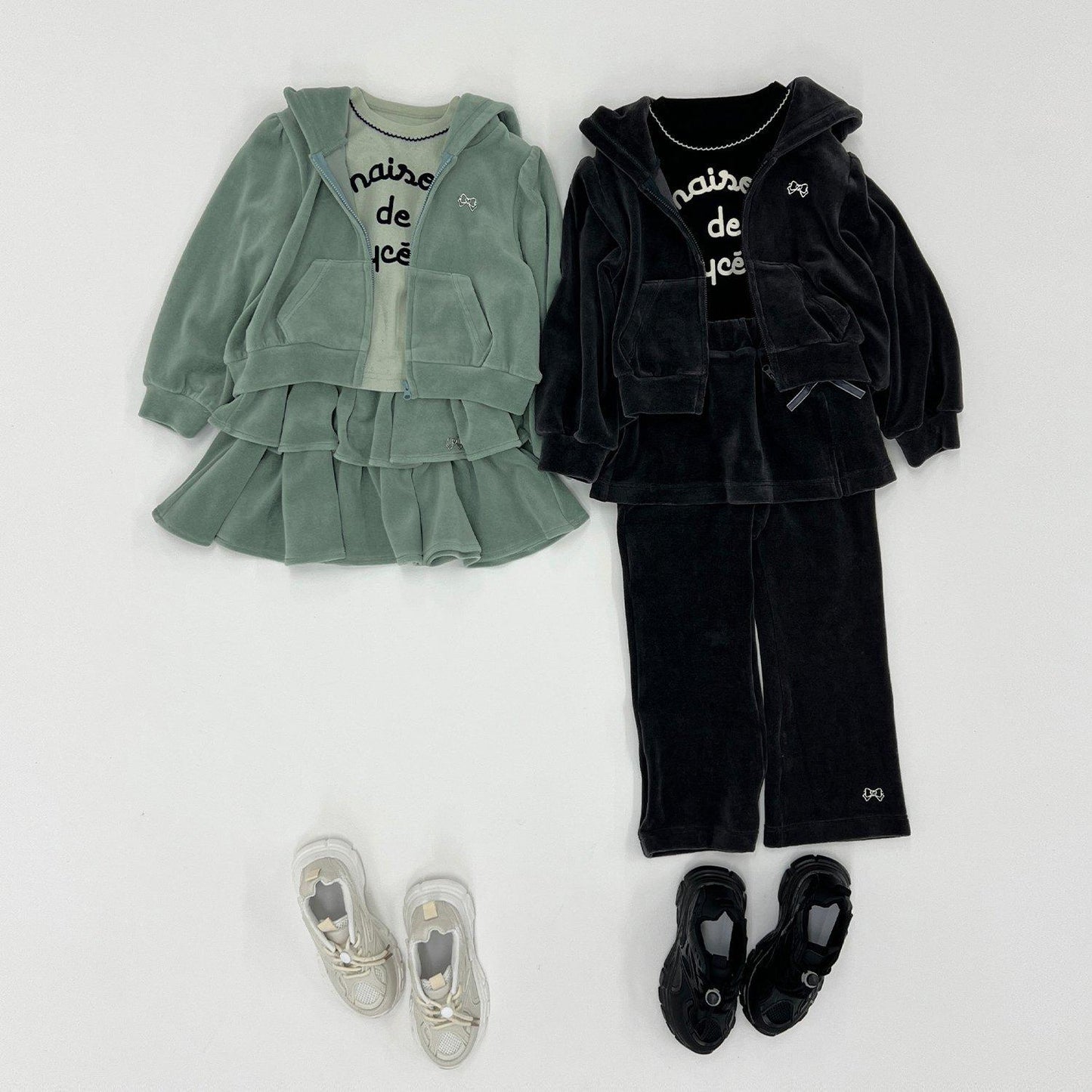 【柔軟天鵝絨】【可成套搭配】褶皺袖拉鍊連帽衫