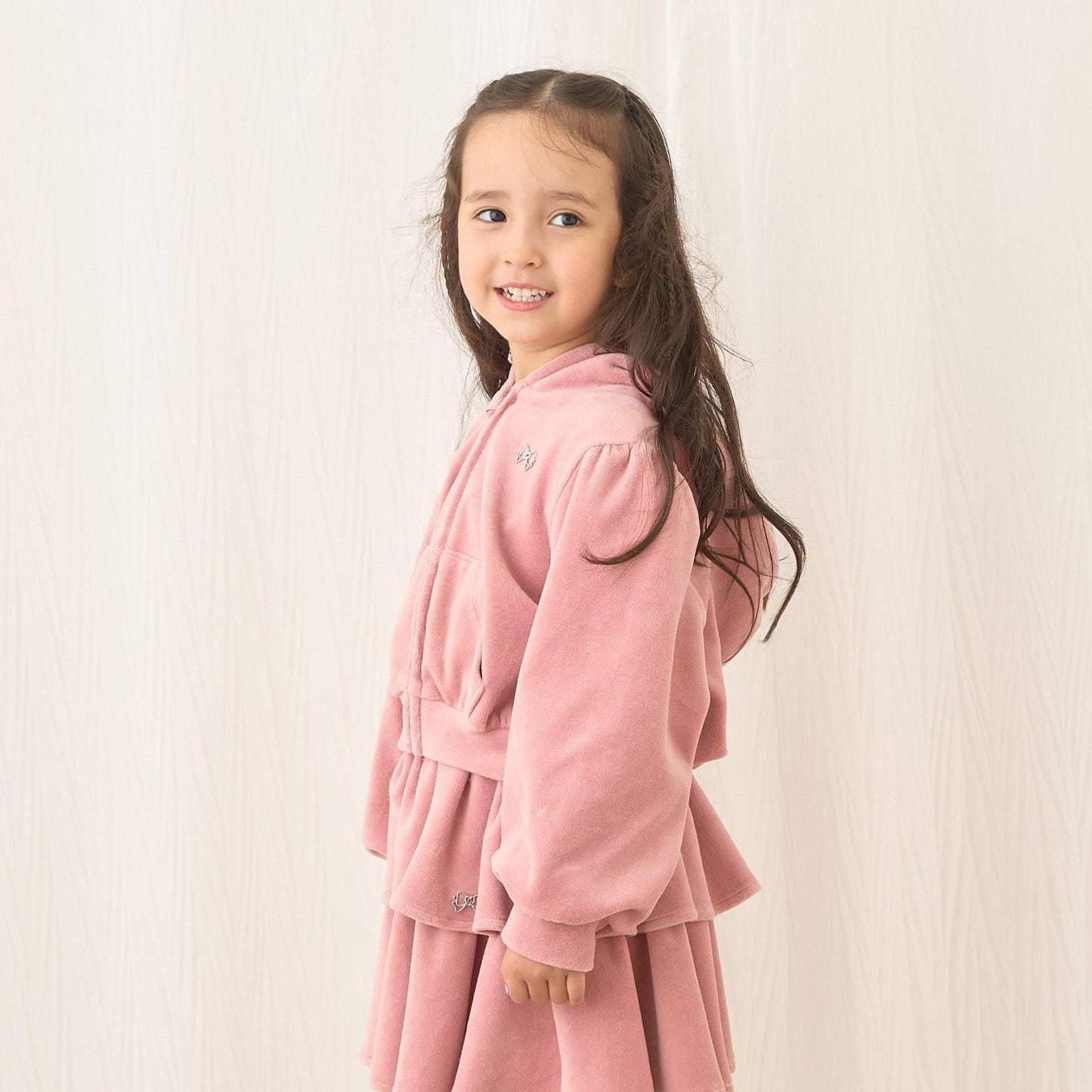 【柔軟天鵝絨】【可成套搭配】褶皺袖拉鍊連帽衫