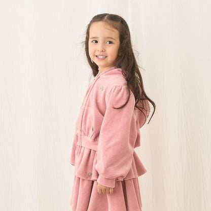 【柔軟天鵝絨】【可成套搭配】褶皺袖拉鍊連帽衫