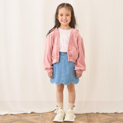 【柔軟天鵝絨】【可成套搭配】褶皺袖拉鍊連帽衫