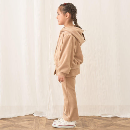 【柔軟天鵝絨】【可成套搭配】褶皺袖拉鍊連帽衫
