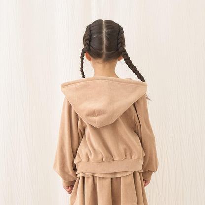 【柔軟天鵝絨】【可成套搭配】褶皺袖拉鍊連帽衫