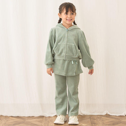 【柔軟天鵝絨】【可成套搭配】褶皺袖拉鍊連帽衫