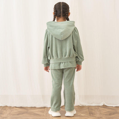 【柔軟天鵝絨】【可成套搭配】褶皺袖拉鍊連帽衫