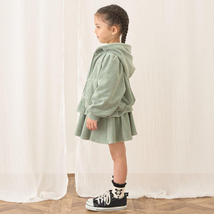 【柔軟天鵝絨】【可成套搭配】褶皺袖拉鍊連帽衫