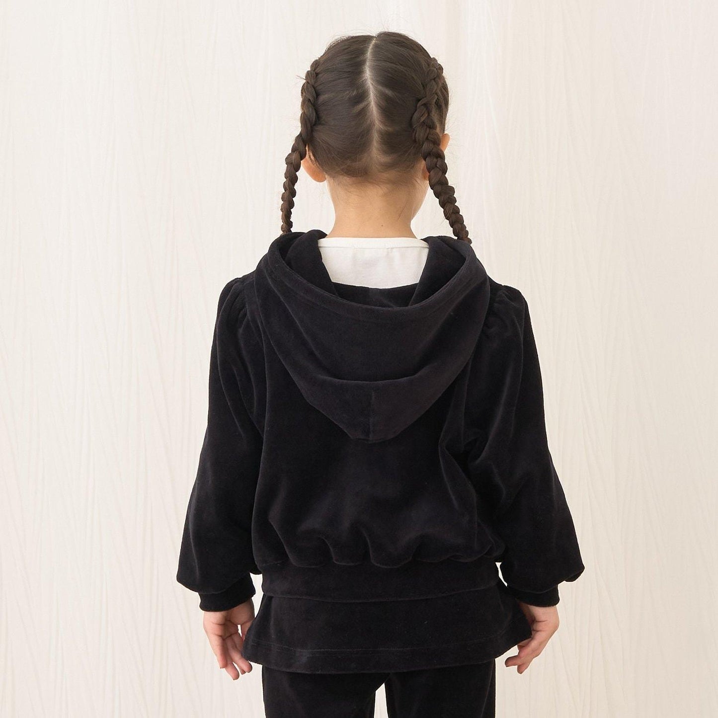 【柔軟天鵝絨】【可成套搭配】褶皺袖拉鍊連帽衫