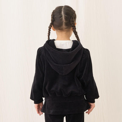【柔軟天鵝絨】【可成套搭配】褶皺袖拉鍊連帽衫