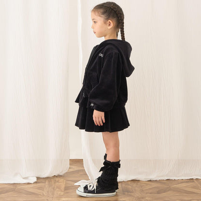 【柔軟天鵝絨】【可成套搭配】褶皺袖拉鍊連帽衫