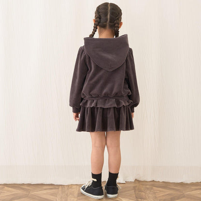 【柔軟天鵝絨】【可成套搭配】褶皺袖拉鍊連帽衫