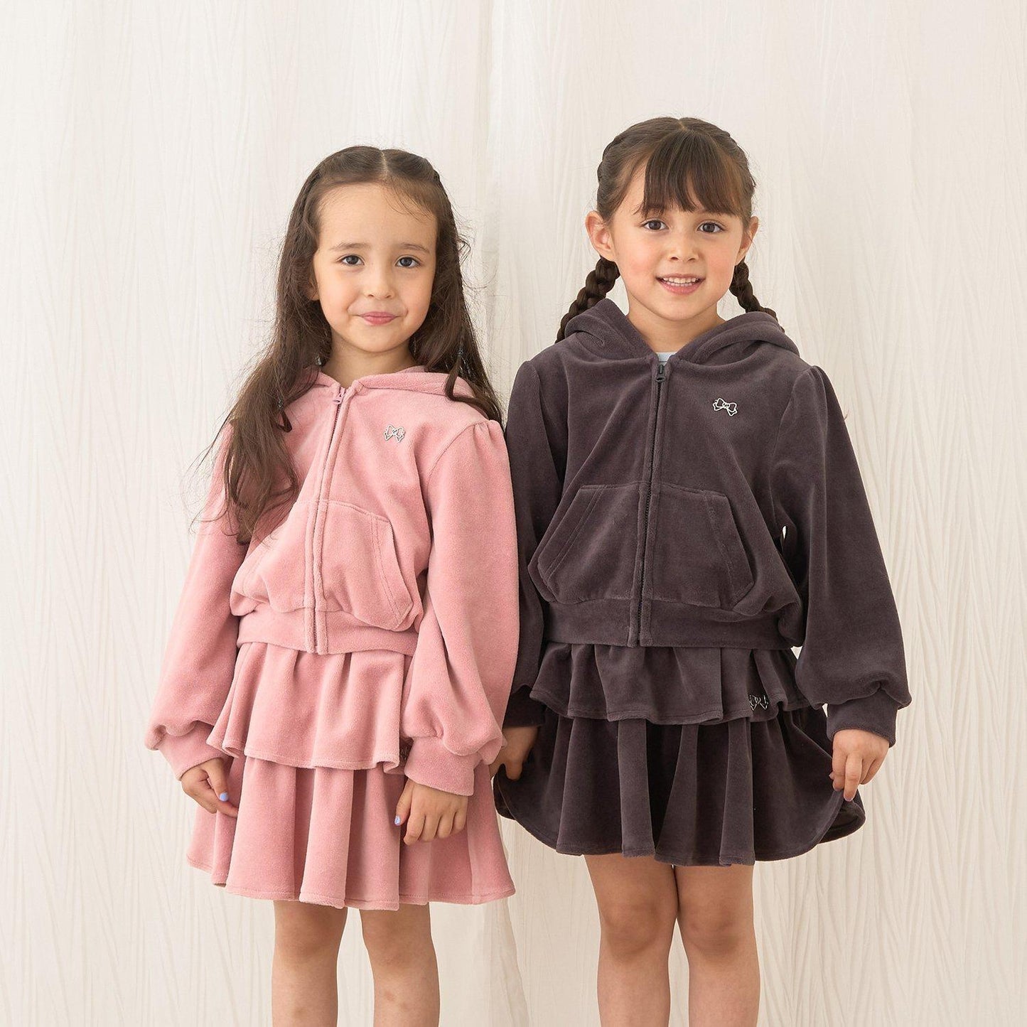 【柔軟天鵝絨】【可成套搭配】褶皺袖拉鍊連帽衫