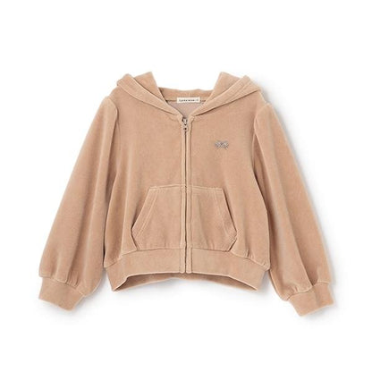 【柔軟天鵝絨】【可成套搭配】褶皺袖拉鍊連帽衫