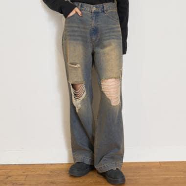 【LTXC】破洞牛仔寬腿褲